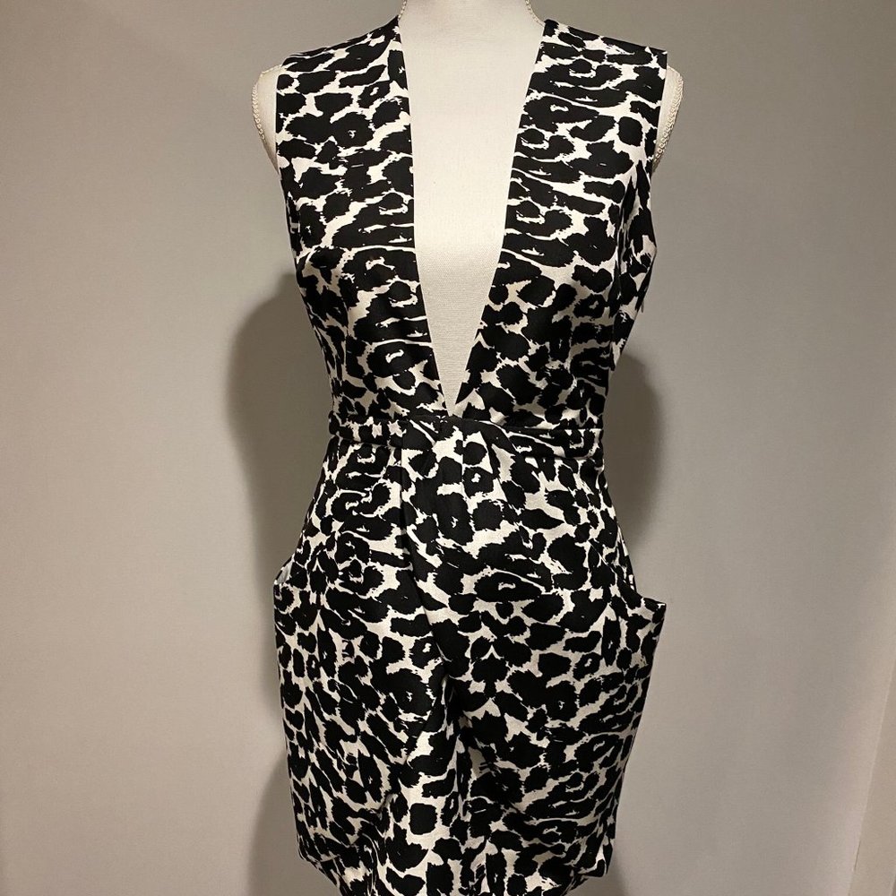 Finders Keepers Deep V Mini Dress in Black Leopard